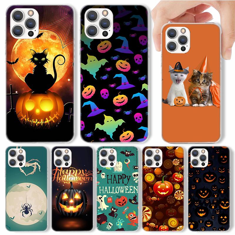 Halloween Happy Holiday Cat Pumpkin Phone Case For Apple iPhone 16 15 14 13 12 11 Pro Max Mini XS XR X 7 Plus 8 + SE Soft Silico
