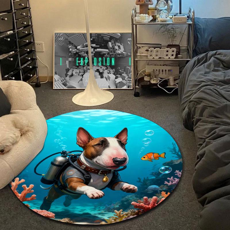 Statement Round Gothic Multicolor Accent Rug, Non-Slip Floor Mat for Laundry Room