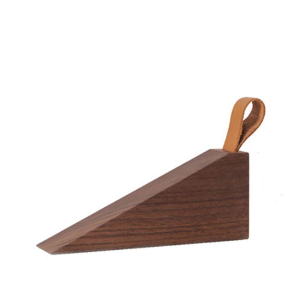 Leather Rope Non-Slip Nail-free Wedge Protect Door Stopper Solid Wood