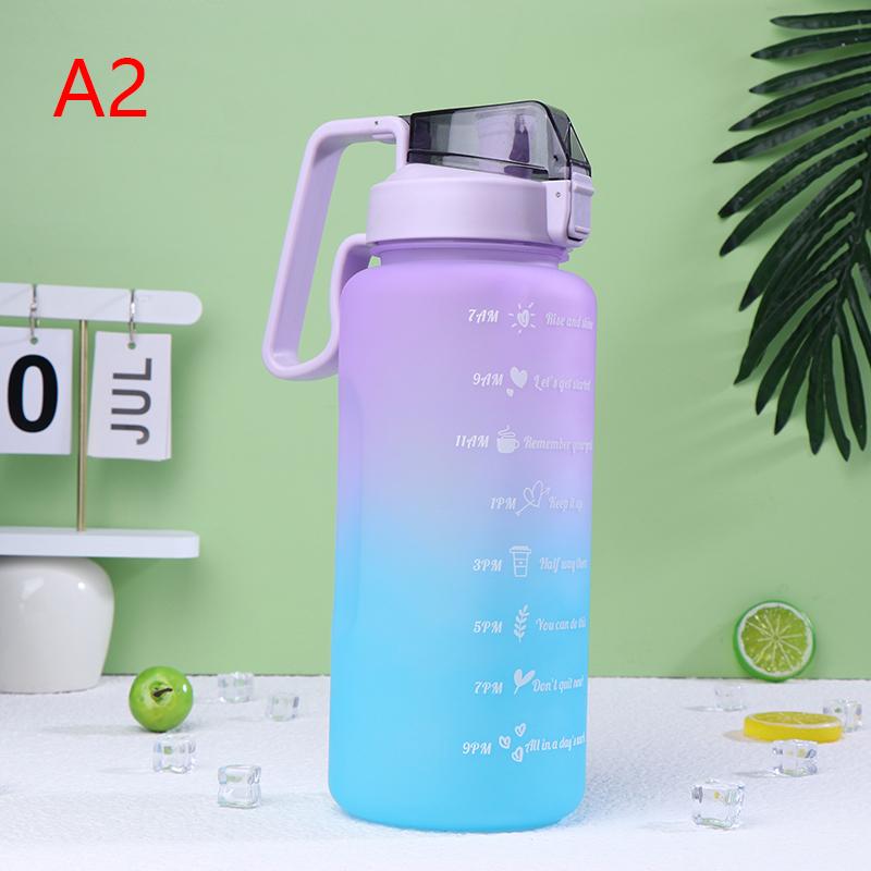 2L Large Capacity Water Bottle Straw Cup Gradient Color Plastic Water Cups With Time Marker Outdoor Fitness Sports Bottle