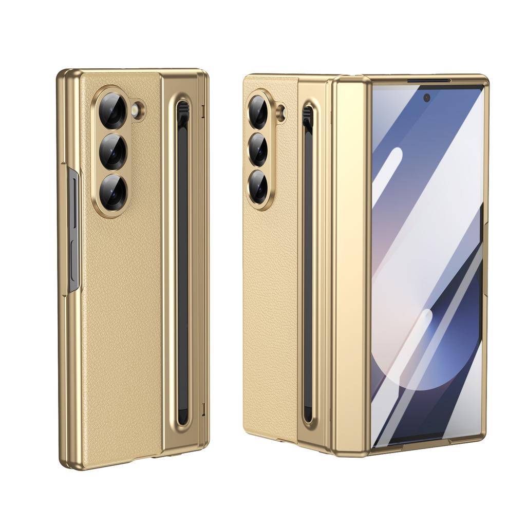 Тонкий чехол с ощущением кожи для Samsung Galaxy Z Fold 7 6 5 4 3 со слотом-держателем для стилуса, пластиковая складная защитная крышка, устойчивая к ударам