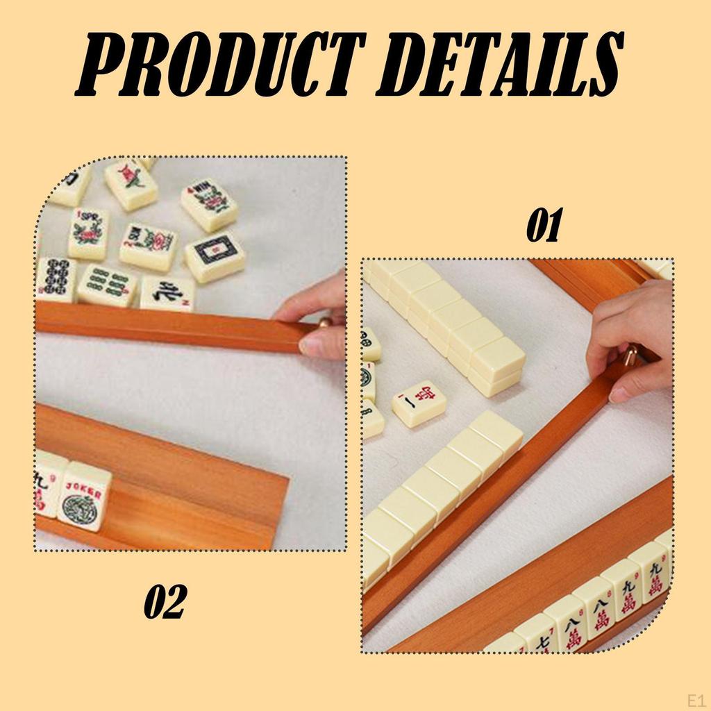 4 Pieces Wooden Mahjong Game Rack User Friendly Smooth Sturdy 2 in 1 Functionality Built Pusher