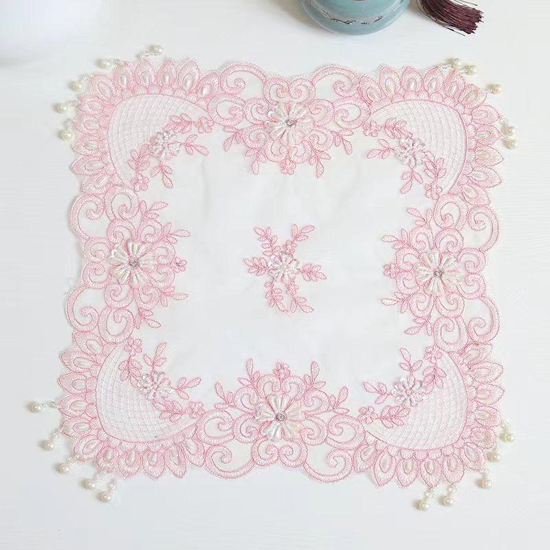 Popular pink beads flowers Embroidery table cloth cover wedding tablecloth kitchen Christmas Table Surface decoration and accessories for Home