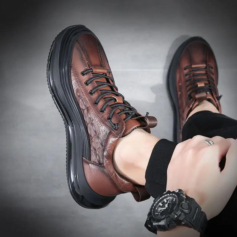 2024 Осень Аллигатор узор Мужские кроссовки на шнуровке Повседневная платформа Вулканизированная обувь Мужские противоскользящие кроссовки Zapatillas Hombre