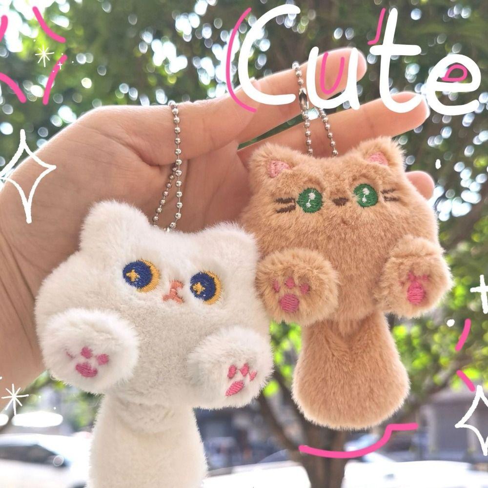 Soft Rabbit Doll Keyring Plush Stuffed Bear Pendant with Tail Cat Plush Keychain Hanging Accessory