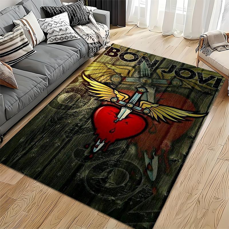 Bon Jovi Heart and Wings Design Rug Non-slip rug suitable for living room and bedroom sofas
