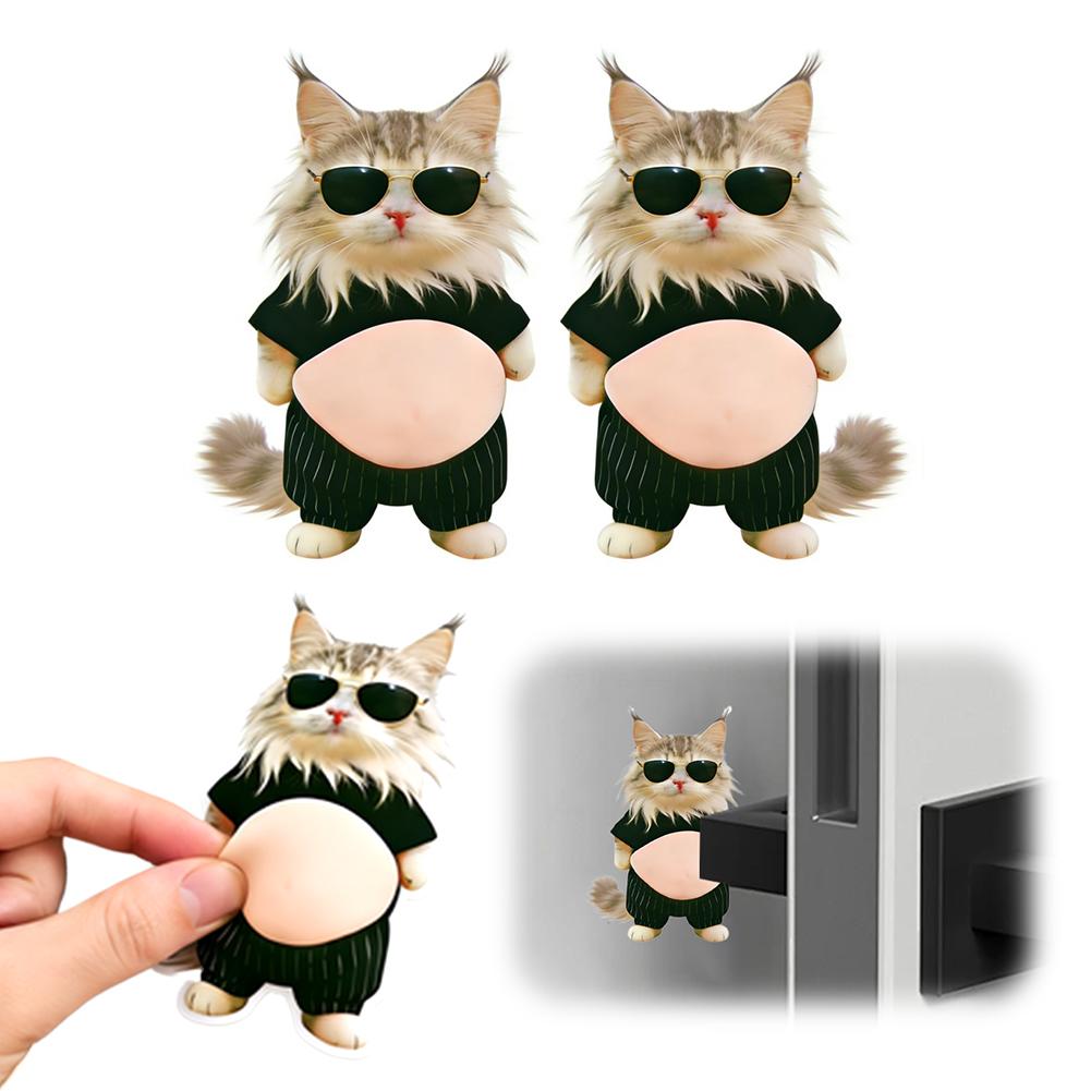3D наклейка на живот сиба-ину кошки - Милый котенок в оранжевом наряде на нежно-розовом фоне, силиконовая самоклеящаяся
