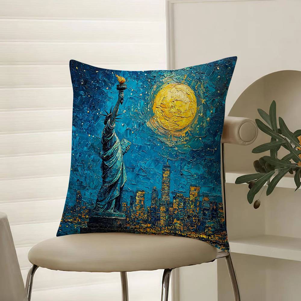 Подушка с изображением Статуи Свободы, Комфортная, для дивана-кровати, Шелковистая, элегантная, Невидимая молния, Декоративная наволочка