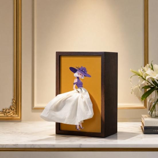 Walnut Wood Tissue Box, with Artistic Ballet Dancer Skirt Design, Multipurpose Paper Towel Holder for Home Decor Entryway Dining Table