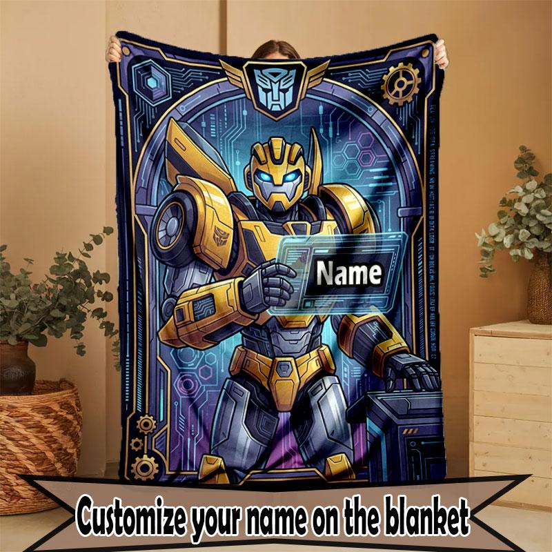Custom Name Personalized Bumblebee Print Blanket, Home Decor, Bedroom, Sofa, Camping, Couch, Gifts for Birthday Christmas