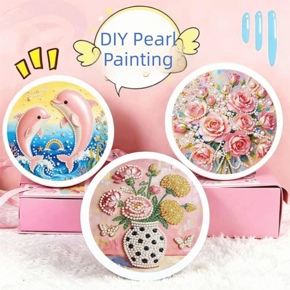 Hand-Pasted Round Shape Pearl Painting Sunflower Self-Adhesive Paintings Bedroom Decorative