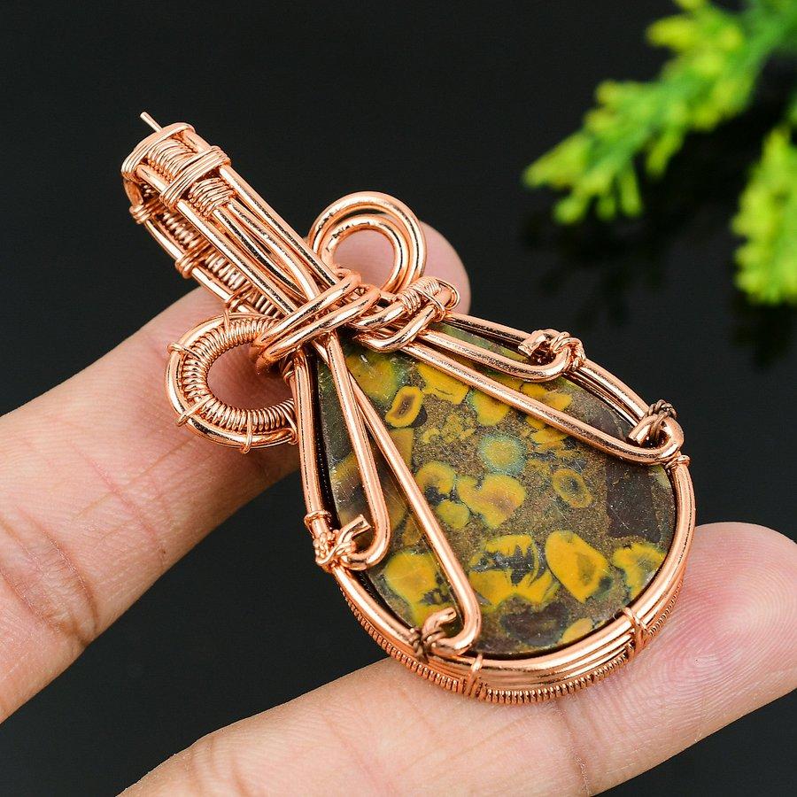 Подвеска ручной работы из медной проволоки из натуральной бамбуковой яшмы 2,56 y5n93