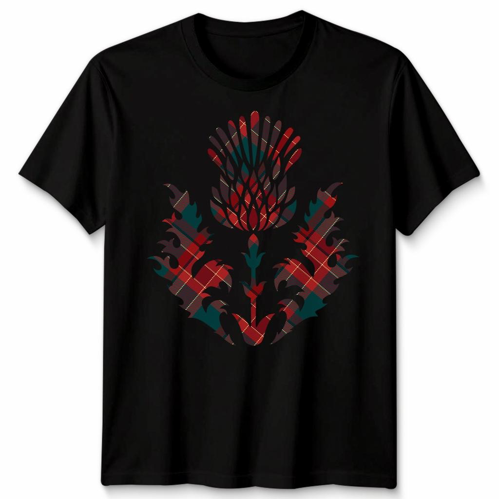 Scottish Tartan Unisex T Shirt Thistle Emblem Scotland Heritage Symbol Tee