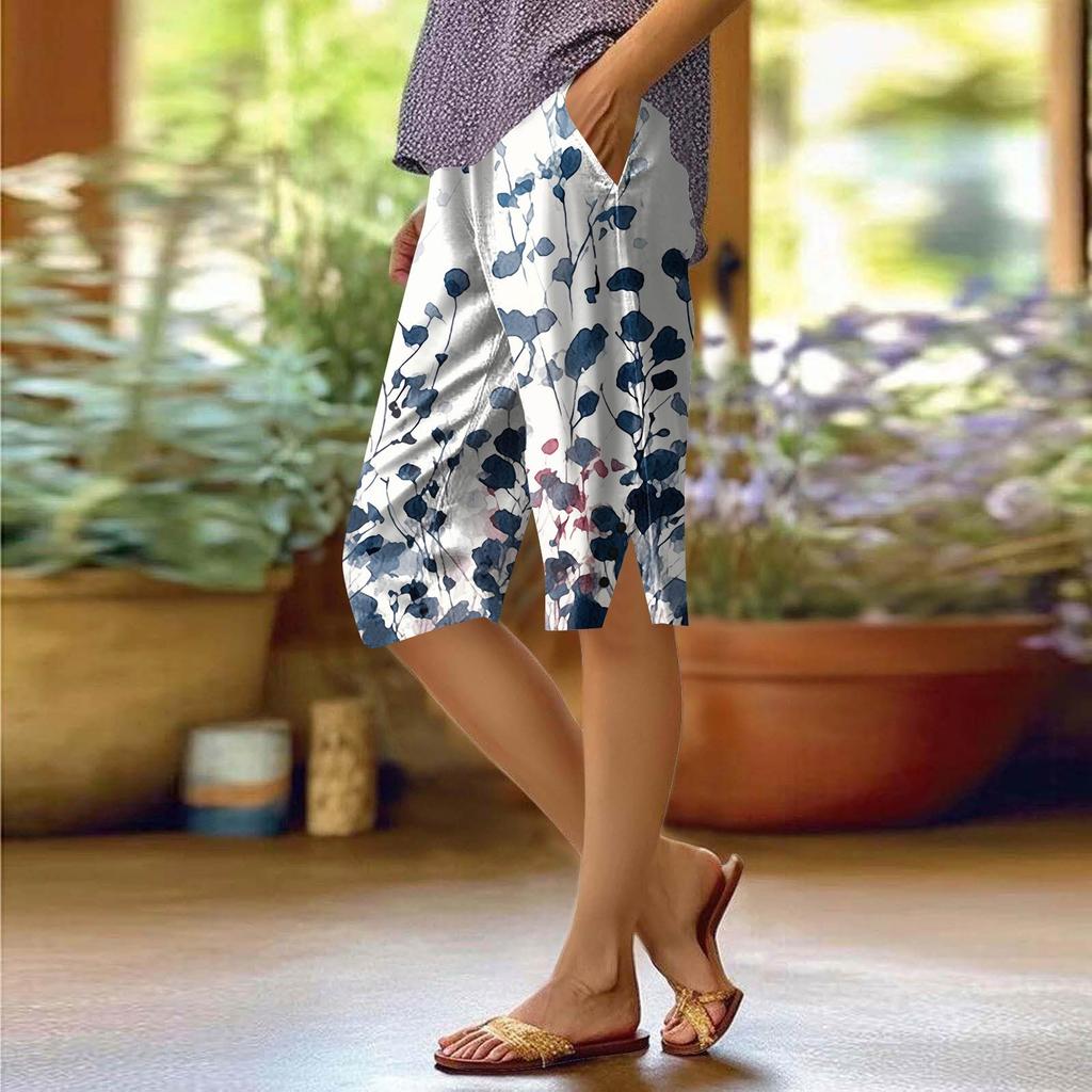 Женские брюки с принтом, модные повседневные шорты с карманами и эластичной резинкой на талии