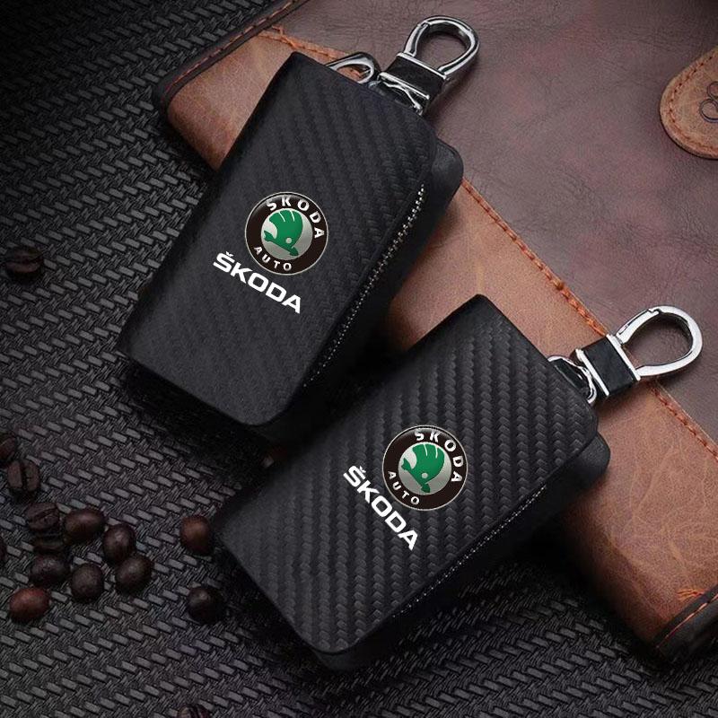 vhnws1 New Carbon Fiber Car Short Wallet Card Bag Change Bag Holder For Skoda octavia 3 2 superb 3 kodiaq Fabia Kamiq Karoq Accessories