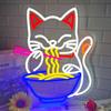 Неоновая вывеска Fortune Cat Ramen, светодиодные неоновые вывески Lucky Cat Noodle для декора стен, домашнего бара, кухни, столовой, настенного искусства, декора, подарков