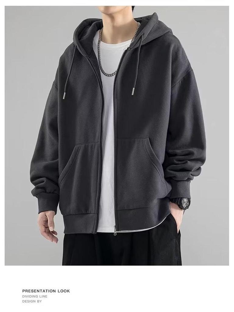 Men's Heavyweight Cardigan Hoodie - Spring & Autumn Style Trendy Hooded Coat for Couples and Boys.