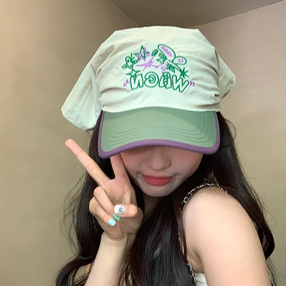 Korean Style Strappy Bandana Hat Sunscreen Letter Headscarf Hat Embroidery Baseball Cap  Vacation
