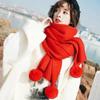 Scarf Winter New Korean Version Baiqiu Winter Solid Color Student White Hanging Ball Knitted Wool Winter Girl Scarf