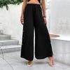 Women's Summer New Loose Simple Style High Waist Button Split Black Wide Leg Trousers