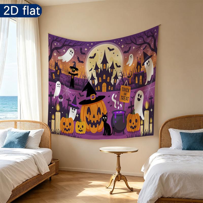 Party Backdrop Halloween Castle Flat Banners Spooky Ghosts Pumpkins Witch Celebrations Photo Booth Background Front Door Decor