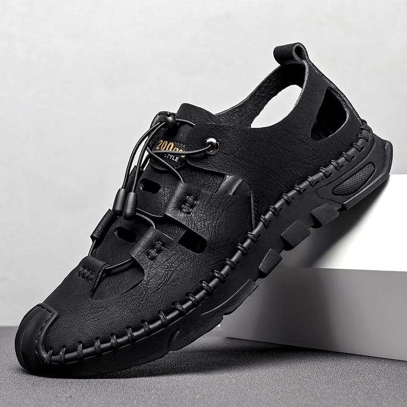 Summer High Quality Men's Fashion Trend Sandals Outdoor Breathable Massage Sole Anti Slip Sandals Men's White Sandals Leather