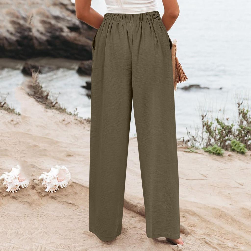 Широкие брюки для женщин, однотонные повседневные брюки с высокой талией, брюки на пуговицах для тренировок с карманами