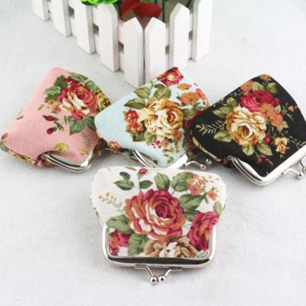 Floral Lady Vintage Flower Hasp Retro Credit Card Holder Coin Purse Clutch Bag Small Wallet
