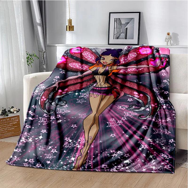 Мягкое плюшевое одеяло для девочек-бабочек, фея Winx Club, фланелевое одеяло для гостиной, спальни, кровати, дивана, пикника