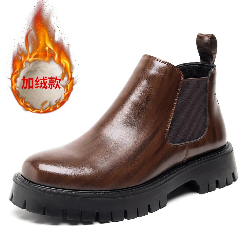 Мужские ботинки челси 2025 осень и зима на толстой подошве в британском стиле повседневные короткие ботинки чулок с напуском утепленные термо ботинки Мартин