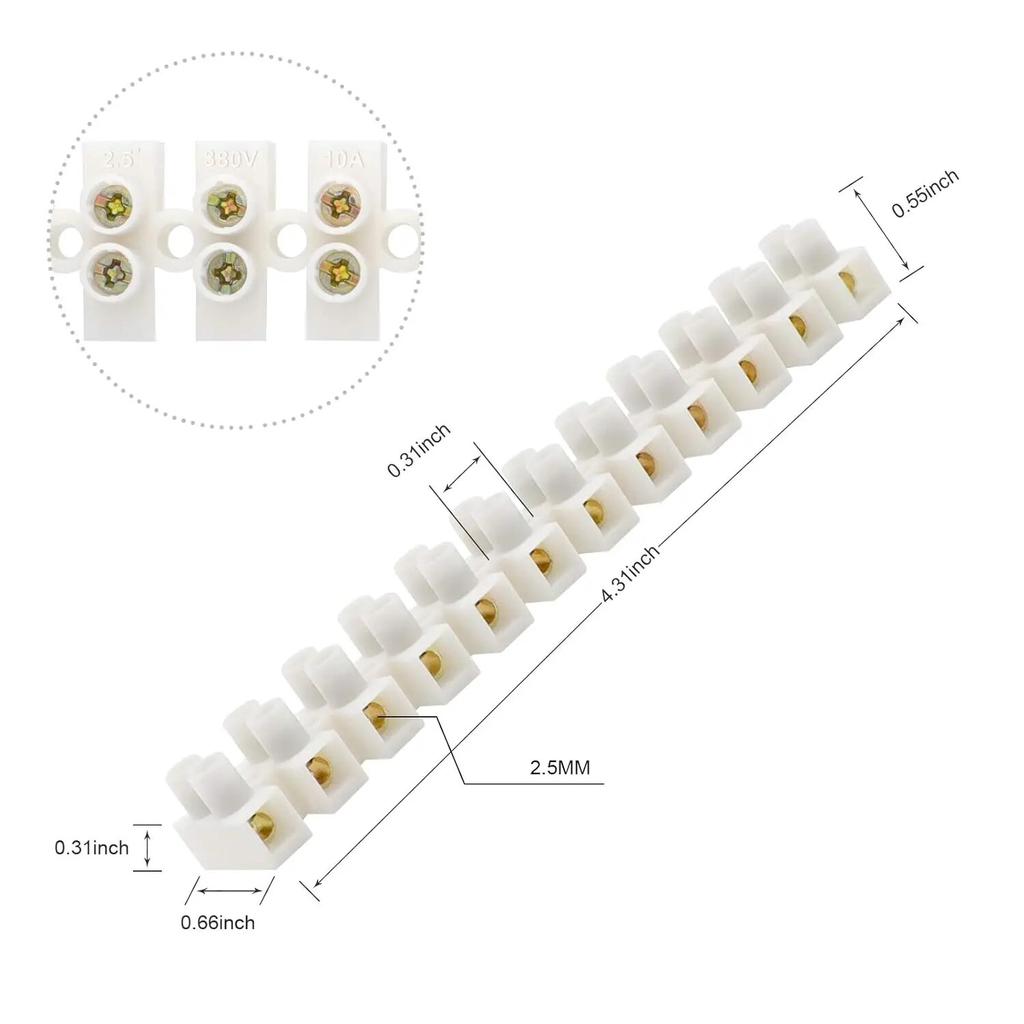 1pcs U H Type 12 Position Plastic Barrier Terminal Strip Block Barrier Screw Block Connection Strips for Electrical Wiring 3A10A