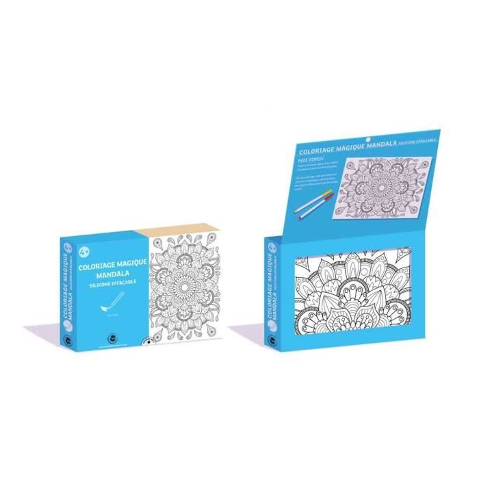 Jeu de coloriage - Mandala - Silicone effaçable - Set de table pliable - 6 feutres - Éponge