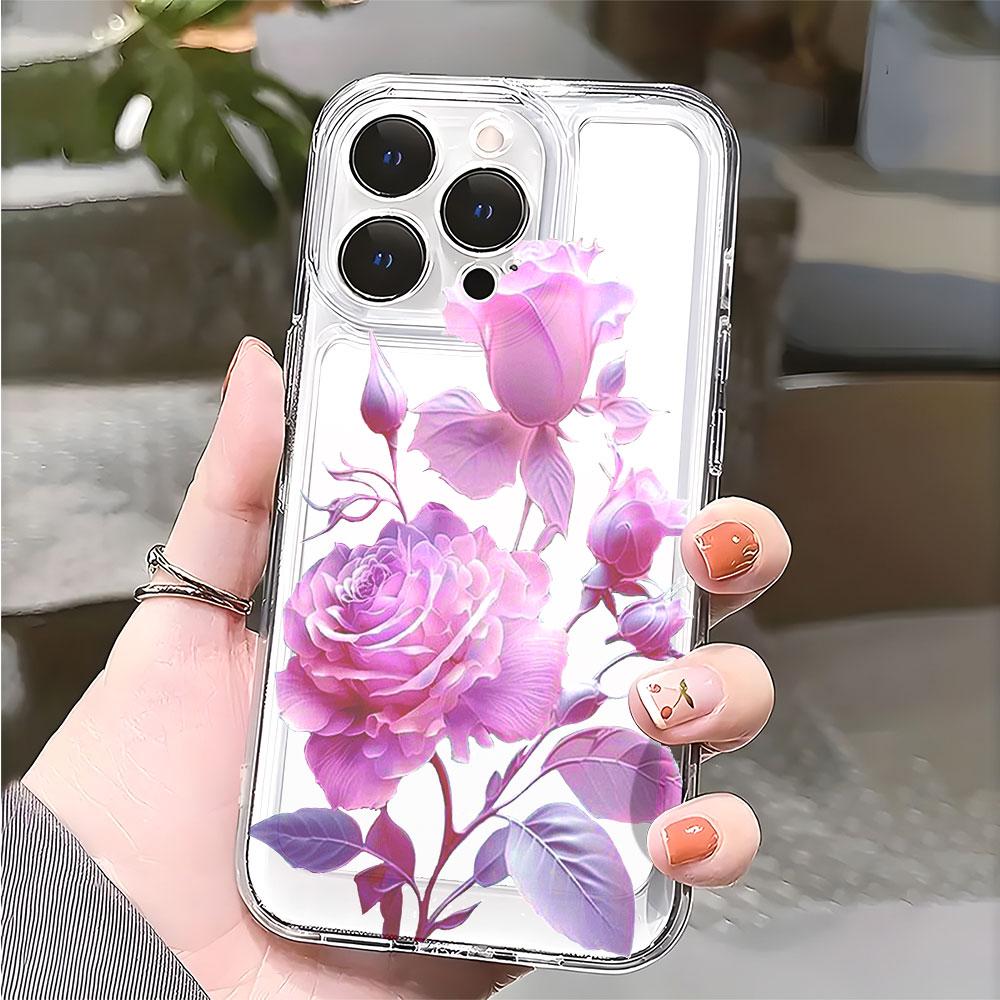 Фиолетово-розовые розы прозрачный чехол для телефона для iPhone 14 15 16 13 12 11 17 Pro Max 12 13 Mini мягкий чехол