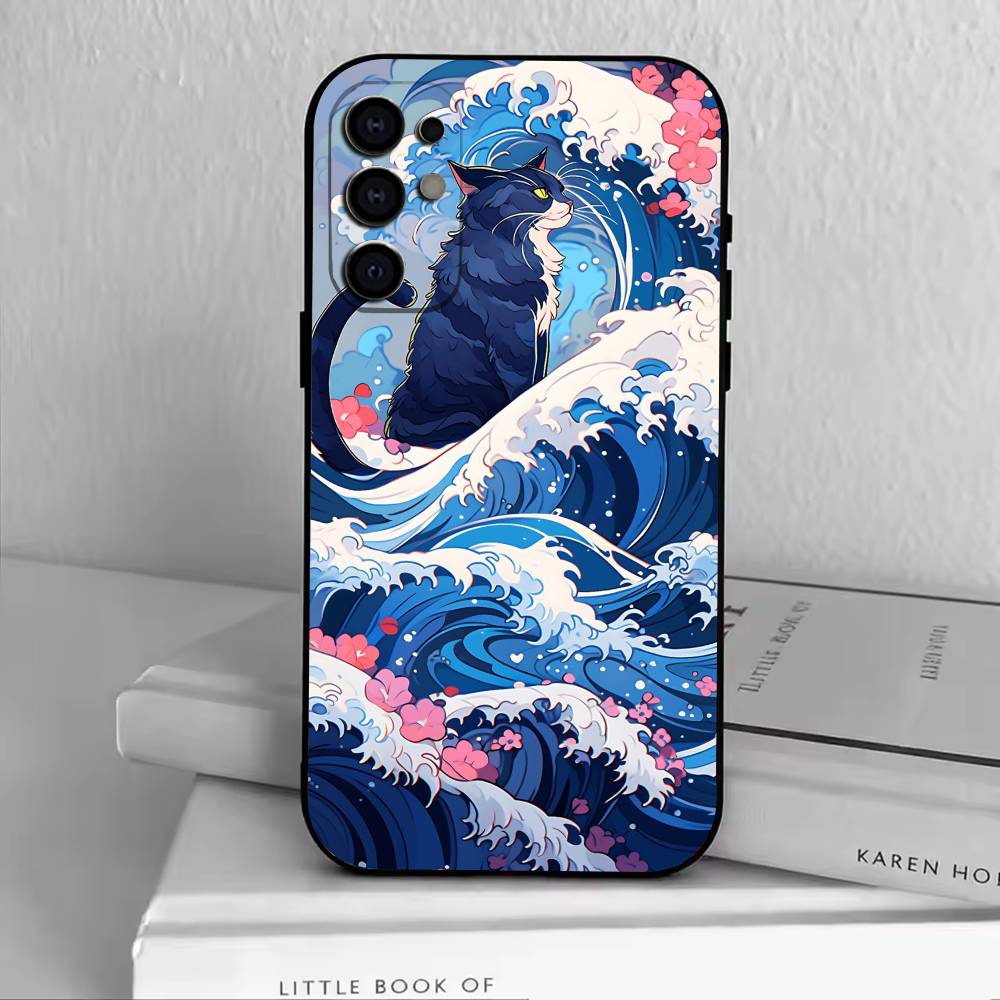 Чехол для телефона U-kiyo-e Морские волны Черный Силиконовый Мягкий Для Samsung S25,S24,S21,S22,S23,S30,Ultra,S20,Plus,Fe,Lite