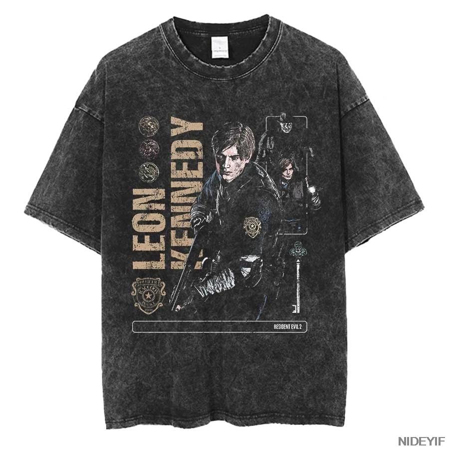 Футболка оверсайз Leon Kennedy из Resident Evil Biohazard 1990-х годов, 100% хлопок, винтажная стирка, для мужчин и женщин