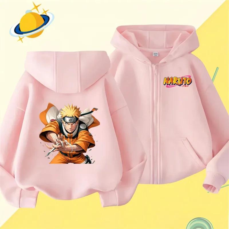 2025 MINISO Anime Naruto Kids Zipper Hoodie Cartoon Print Autumn/Winter Long-sleeved Hooded Sweatshirt Casual Top for Boys and Girls