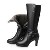 Fashion Woman Boots, High-heeled 2019 Genuine Leather Motorcycle Boots. Thick Wool Warm Winter Boots. Female Fashion Long-barreled 758