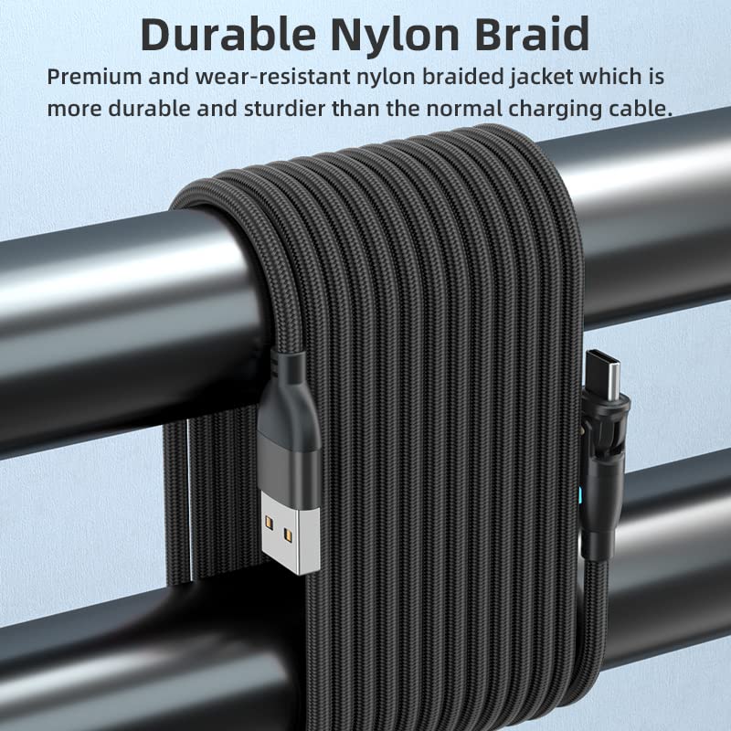 USB Type C Cable L-shaped 180 Degree Rotation Fast Charging High Speed Data Transfer Micro Cable Made of Reinforced TPE Galaxy and Other Android Types