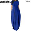 Women Casual Loose Long Dress O-Neck Short Sleeve Summer Beach Dress Elegant Party Dress