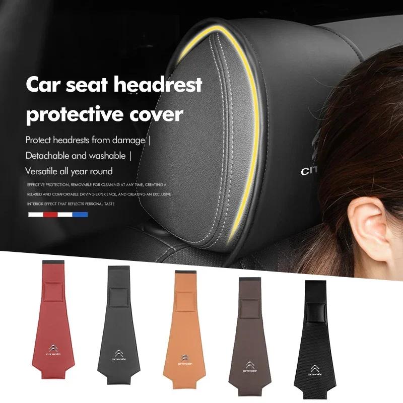 Leather Car Seat Headrest Protect Cover Universal Accessories For Citroen C5 C1 C2 C6 C4L DS3 DS4 DS5 C-Elysee Grand Berlingo ald256