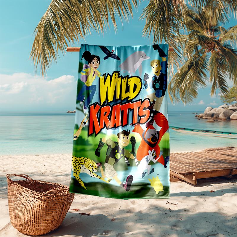 proof beach towel with Wild Kratts pattern - soft,absorbent,quick-drying,machine washable - perfect for swimming,camping,bathing