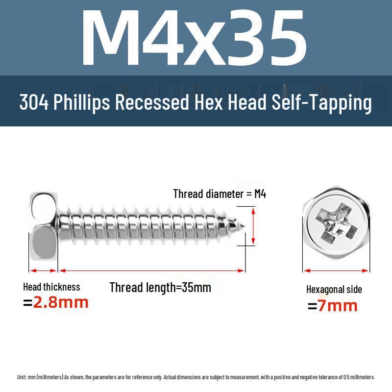 Yigu 304 Stainless Steel Phillips Recessed Hex and Slotted Self-Tapping Screws for Wood, M3-M8