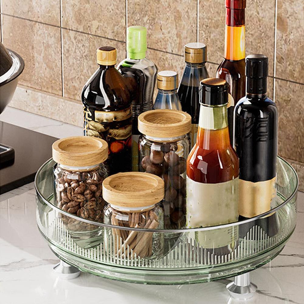 Non-slip Base Rotating Spice Rack Clear Plastic Rotating Container Bins Bathroom Storage
