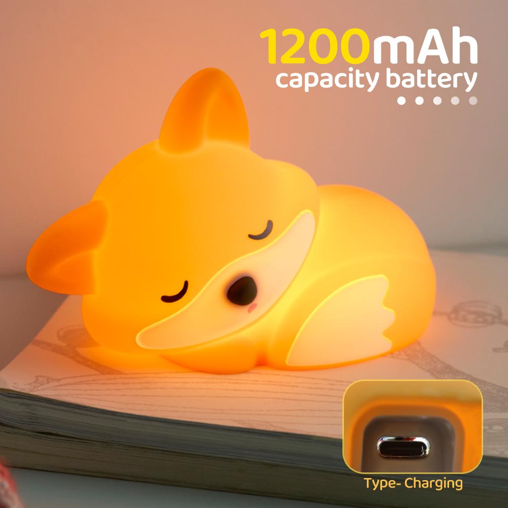 Silicone Fox Night Light Timing Squishy Nursery Sleeping Nightlight Rechargeable Touch Sensor Bedside Lamp For Gift Room Decor