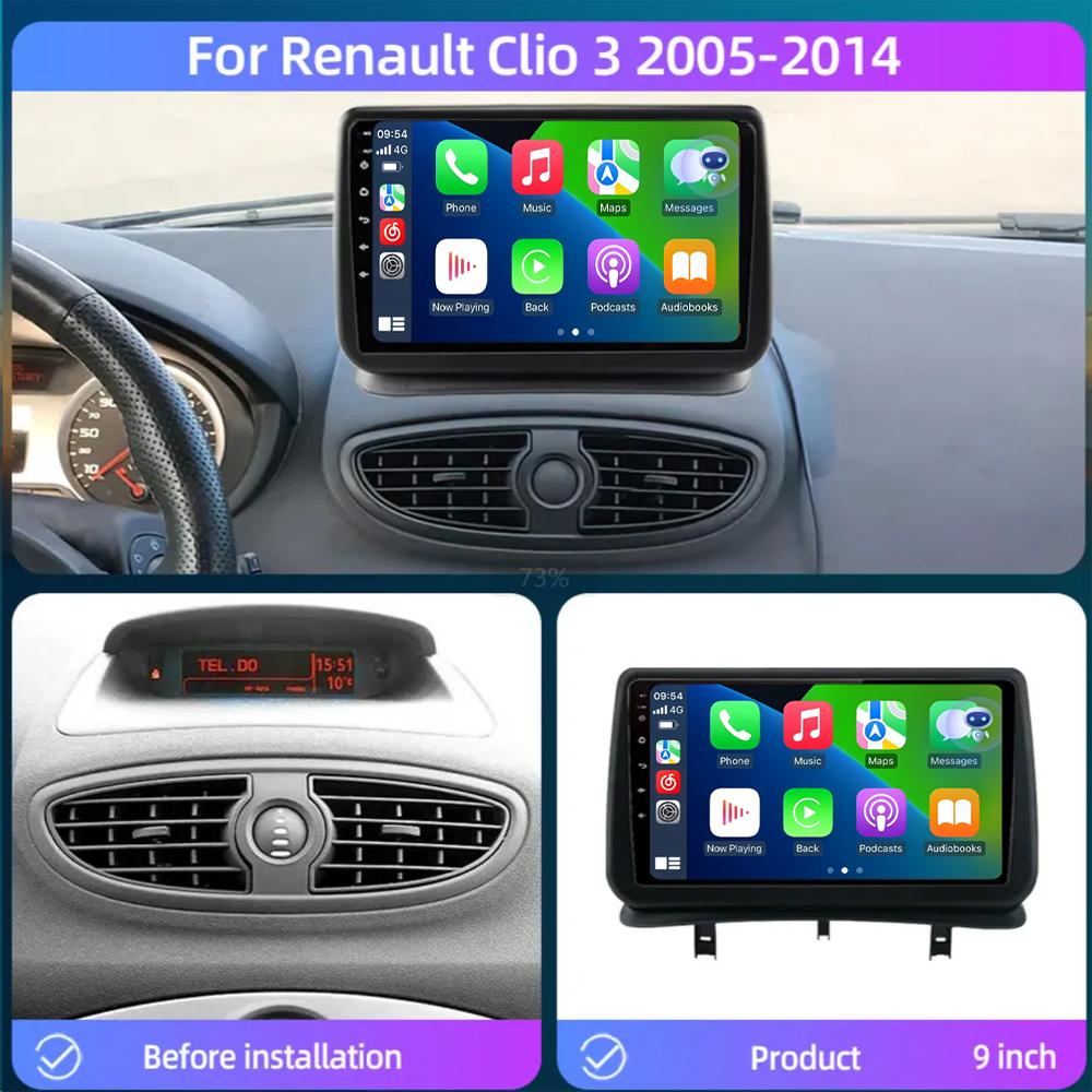 Видеоплеер Автомобильный Радиоприемник Android 14 Для Renault Clio 3 2005-2014 Беспроводной CarPlay Auto 4G Мультимедиа Навигация GPS 2din