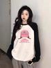 Women's Panda Cute Color Block Raglan Sleeve T-Shirt - Spring/Autumn Loose Fit, Cotton Layered Top