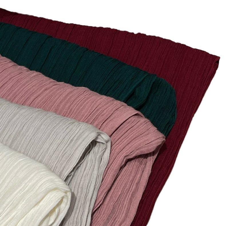 New Thin and Narrow Pleated Solid Color Autumn and Winter Versatile Neck Protection Scarf High-end Cotton and Linen Scarf with Shawl for Women
