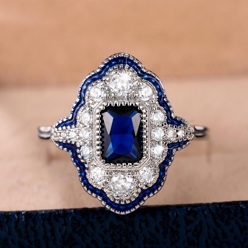 Женские кольца Huitan Special-interested Design с синим кубическим цирконием, эмалированное кольцо ручной работы, шикарные аксессуары для вечеринок, ювелирные изделия
