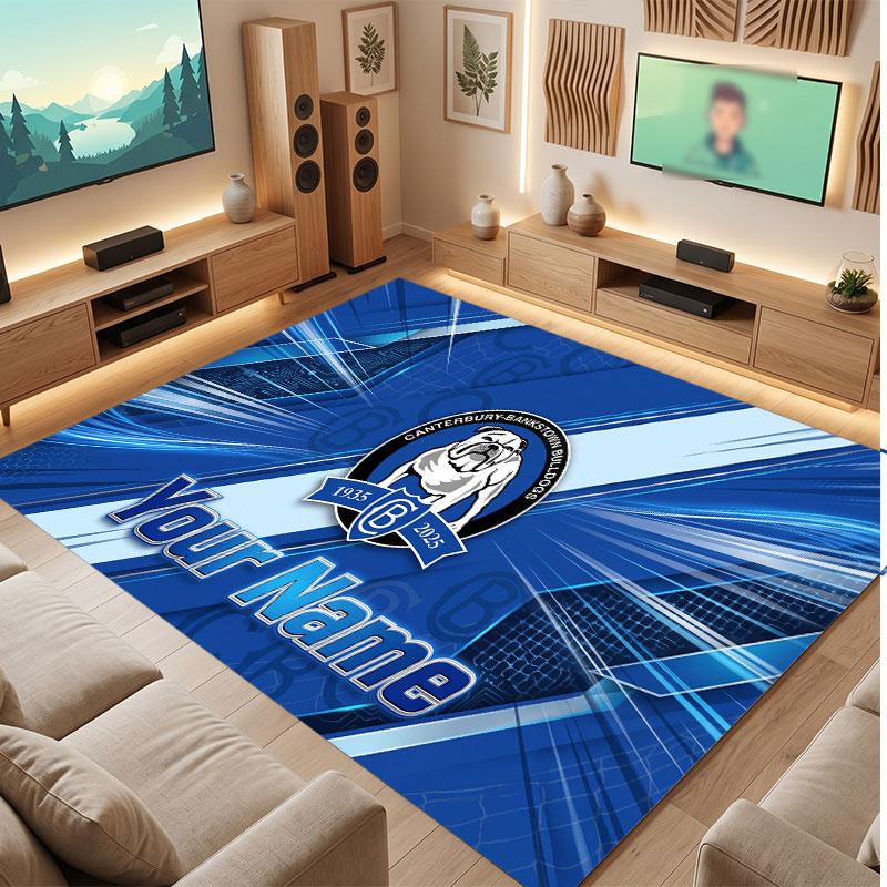 Canterbury-Bankstown Bulldogs Personalized Crystal Velvet Carpet, Customized Name Text Soft Anti‑Slip Rug for Living Room Bedroom