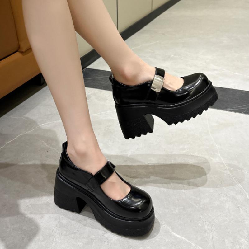 Fujin 2024 г., женские туфли-лодочки Мэри Джейн на танкетке из лакированной кожи на платформе, 10 см, на массивном каблуке, летняя модная обувь